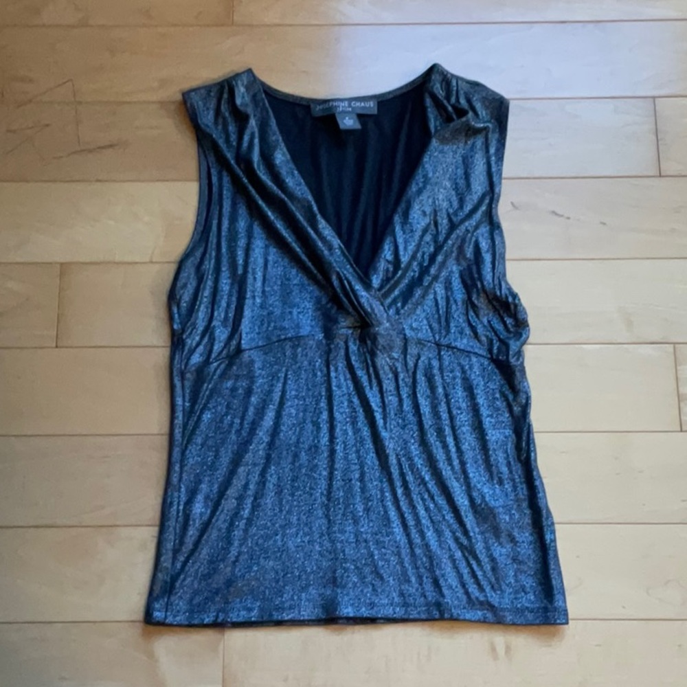 Petite V neck glittery stretch top
